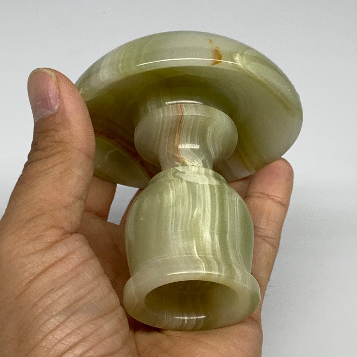 277g, 3.1"x1.5"x2.9", Natural Green Onyx Candle Holder Gemstone Hand Carved, B32