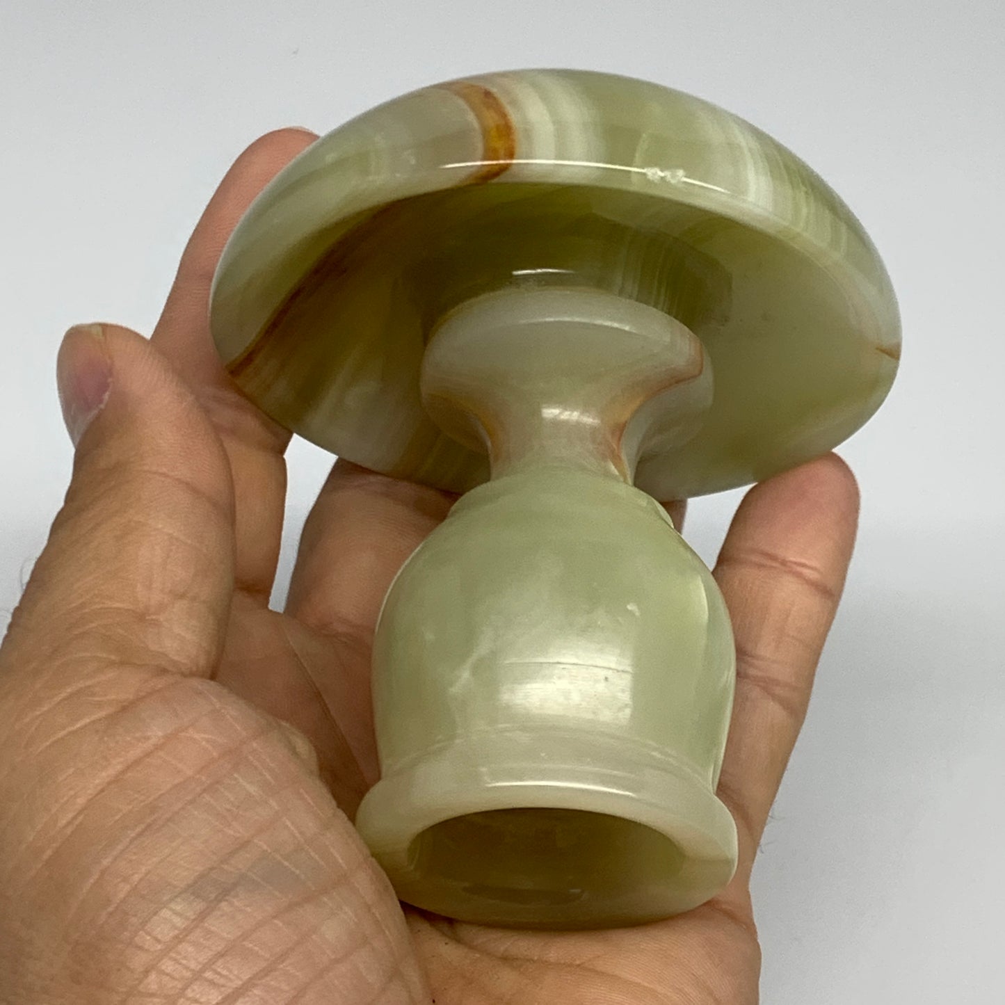 277g, 3.1"x1.5"x2.9", Natural Green Onyx Candle Holder Gemstone Hand Carved, B32