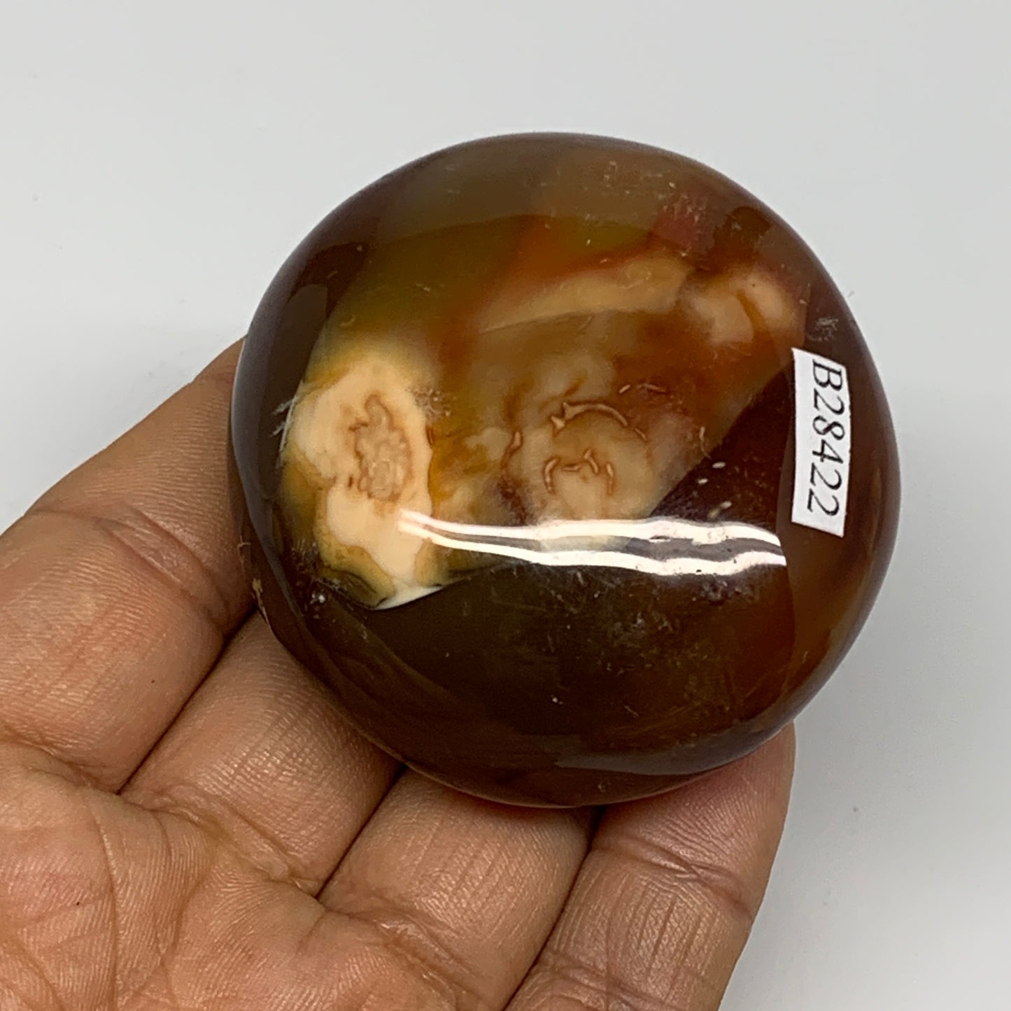 120.2g, 2.3"x2.1"x1.1", Red Carnelian Palm-Stone Gem Crystal Polished, B28422