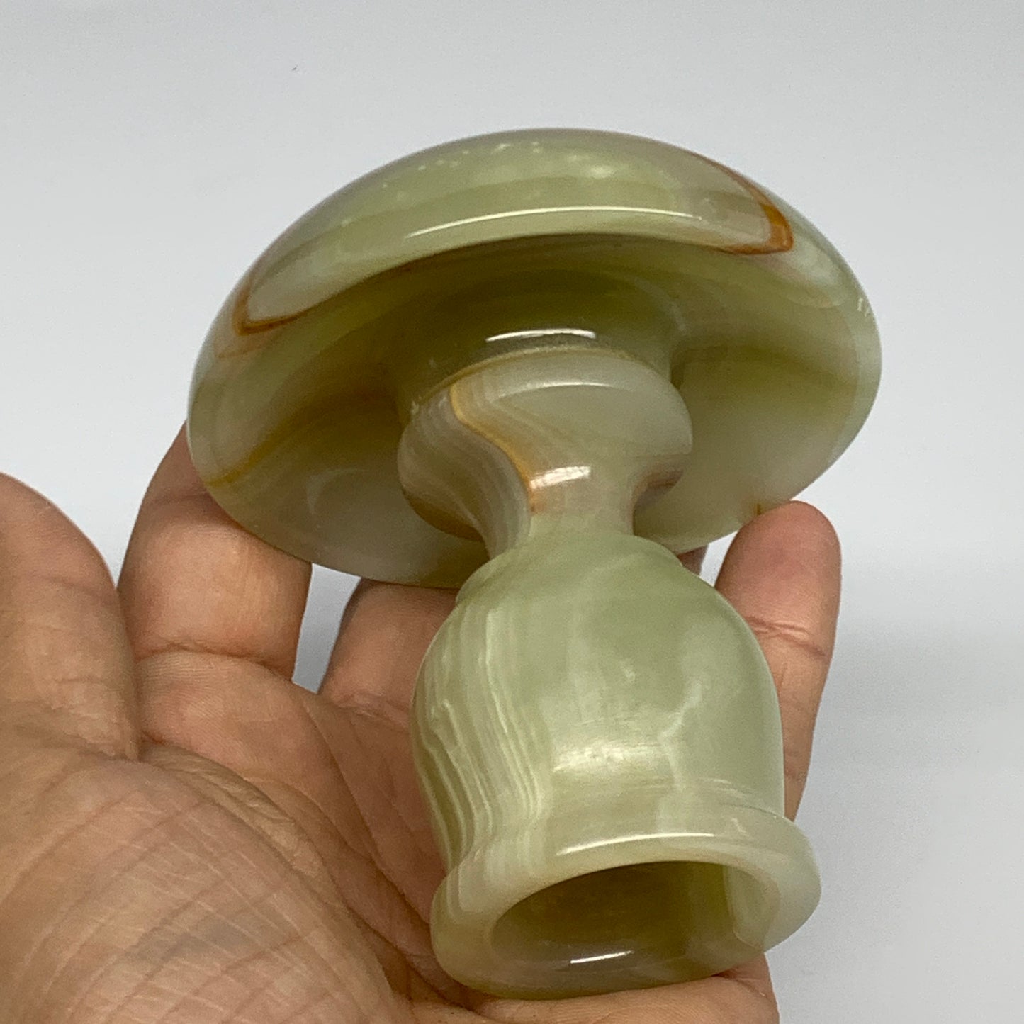 277g, 3.1"x1.5"x2.9", Natural Green Onyx Candle Holder Gemstone Hand Carved, B32