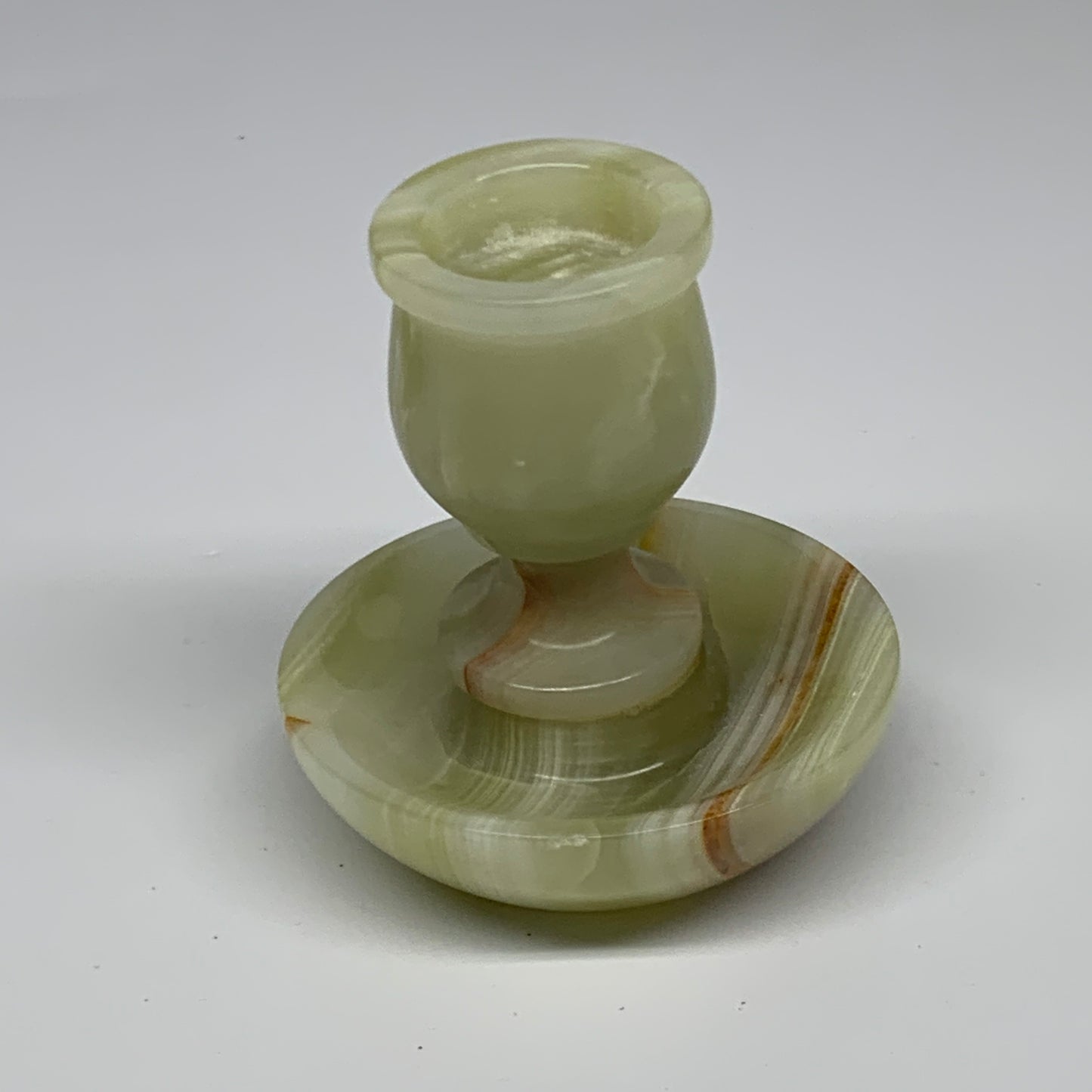 277g, 3.1"x1.5"x2.9", Natural Green Onyx Candle Holder Gemstone Hand Carved, B32