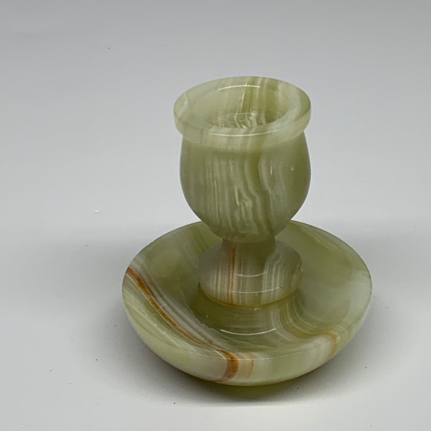 277g, 3.1"x1.5"x2.9", Natural Green Onyx Candle Holder Gemstone Hand Carved, B32