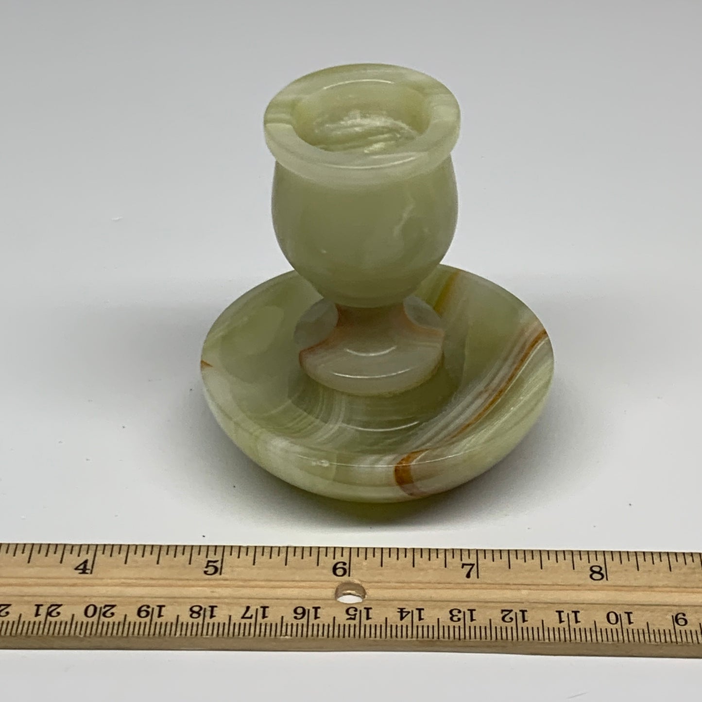277g, 3.1"x1.5"x2.9", Natural Green Onyx Candle Holder Gemstone Hand Carved, B32