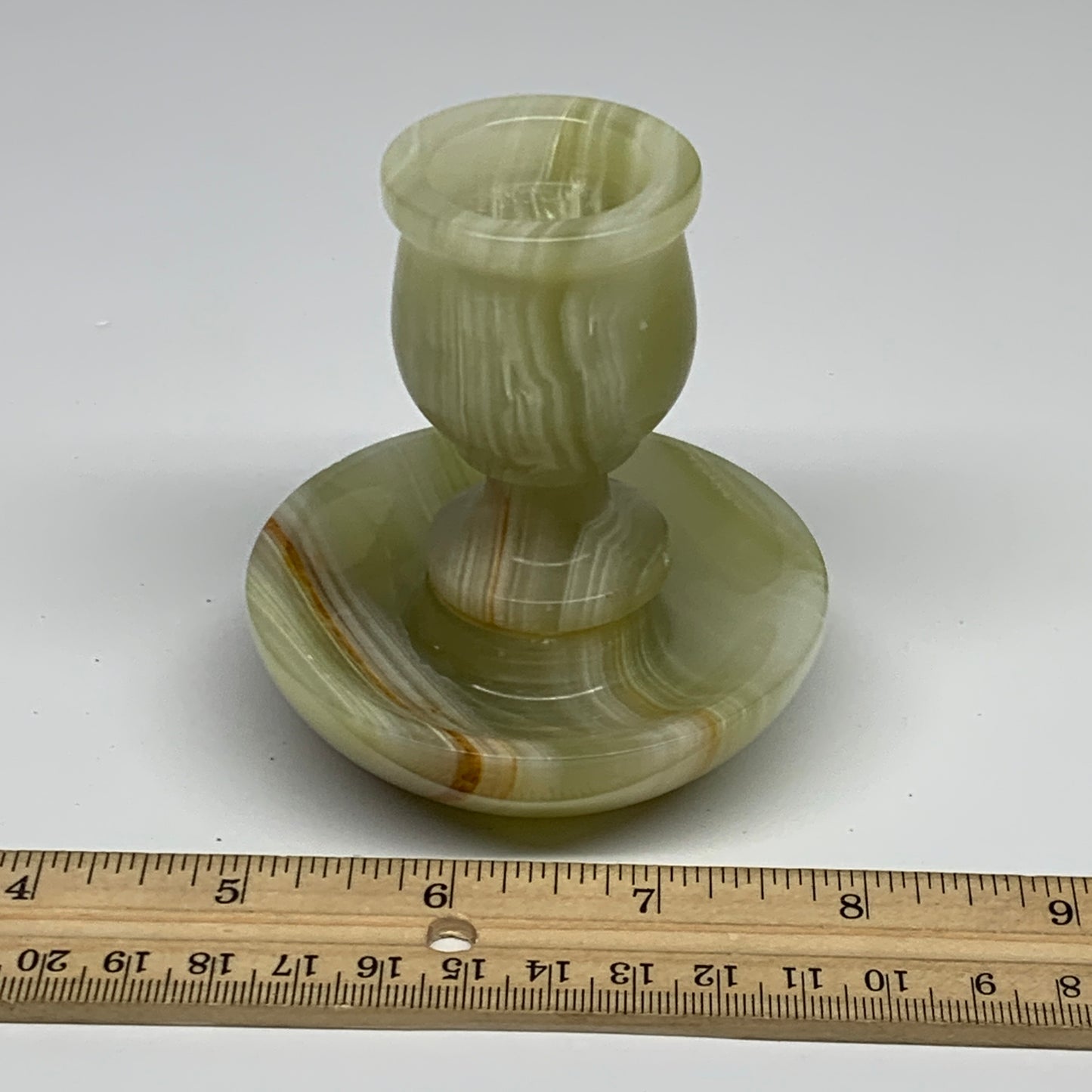 277g, 3.1"x1.5"x2.9", Natural Green Onyx Candle Holder Gemstone Hand Carved, B32