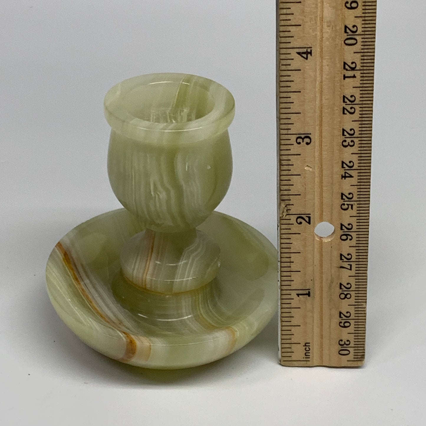 277g, 3.1"x1.5"x2.9", Natural Green Onyx Candle Holder Gemstone Hand Carved, B32