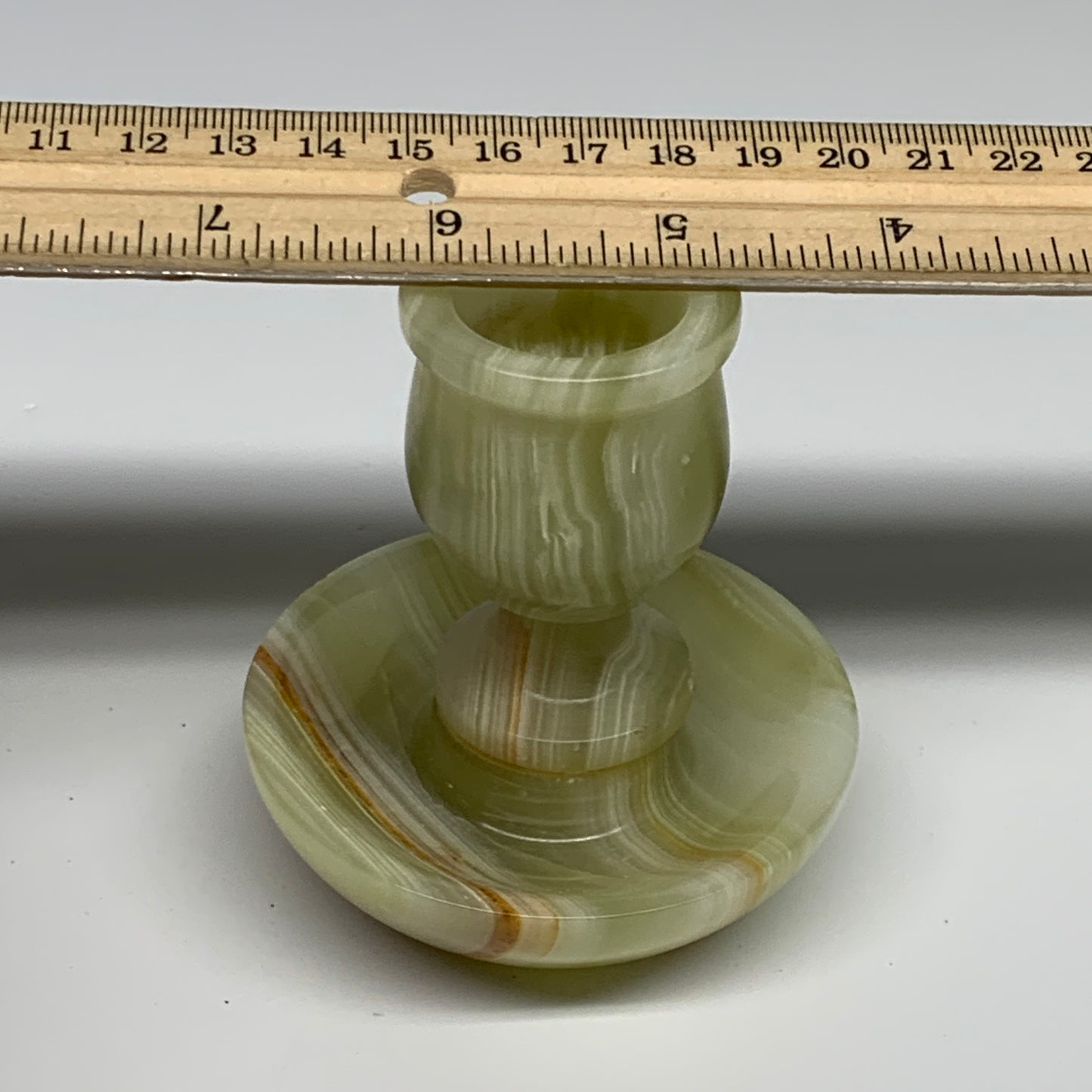 277g, 3.1"x1.5"x2.9", Natural Green Onyx Candle Holder Gemstone Hand Carved, B32