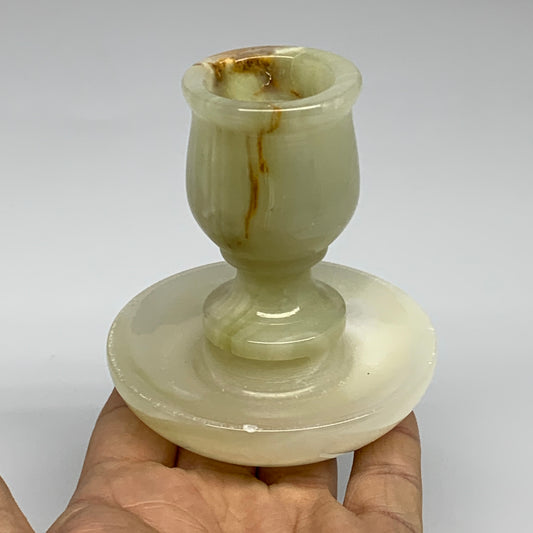 269g, 3.2"x1.5"x2.9", Natural Green Onyx Candle Holder Gemstone Hand Carved, B32