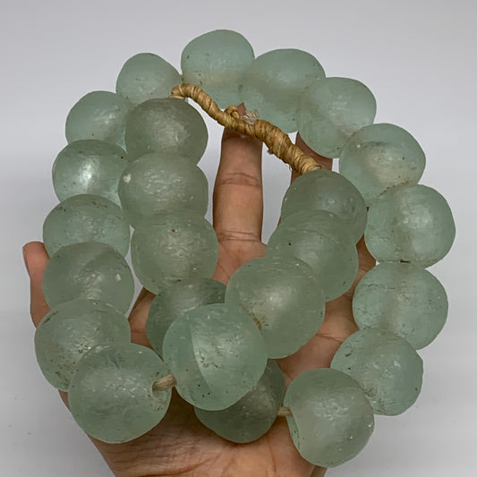 2.1 lbs, 24mm-31mm, 1 Strand, 24 beads, Blue Round Sea Glass Beads , B35630