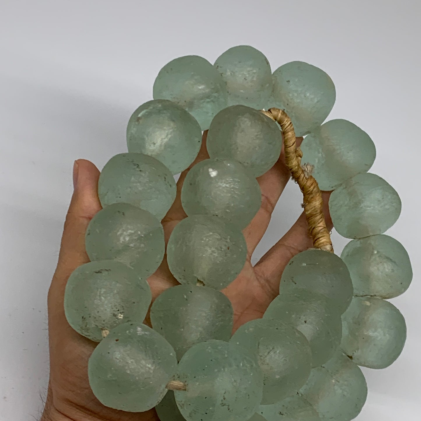 2.1 lbs, 24mm-31mm, 1 Strand, 24 beads, Blue Round Sea Glass Beads , B35630