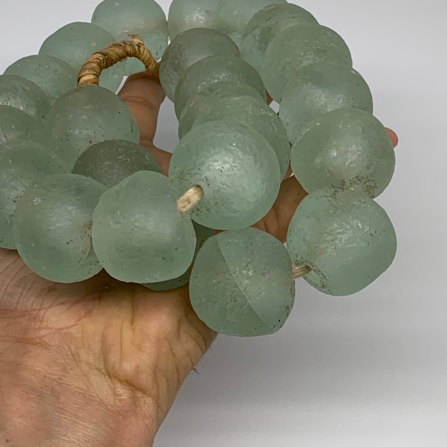 2.1 lbs, 24mm-31mm, 1 Strand, 24 beads, Blue Round Sea Glass Beads , B35630