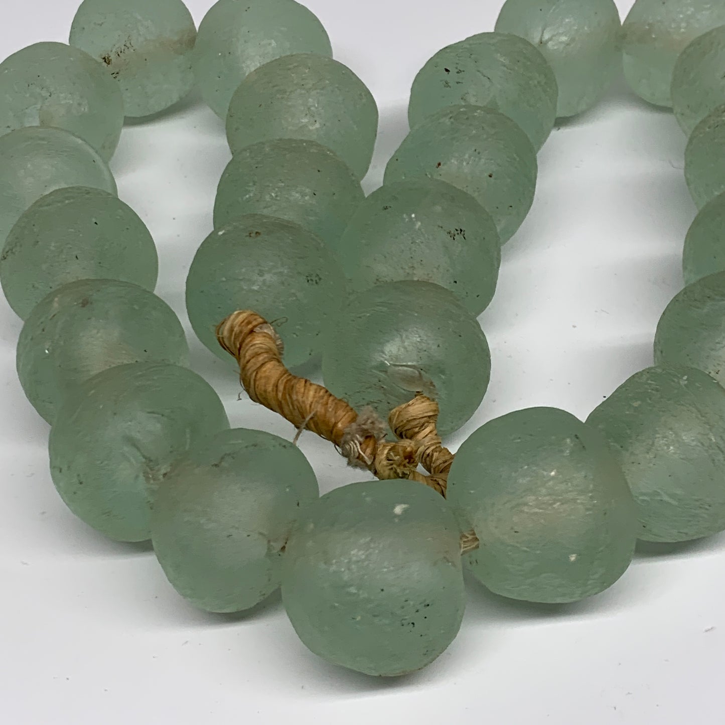 2.1 lbs, 24mm-31mm, 1 Strand, 24 beads, Blue Round Sea Glass Beads , B35630