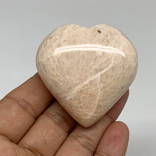 85g, 2.1"x2"x1", Peach Moonstone Heart Crystal Polished Gemstone, B34897