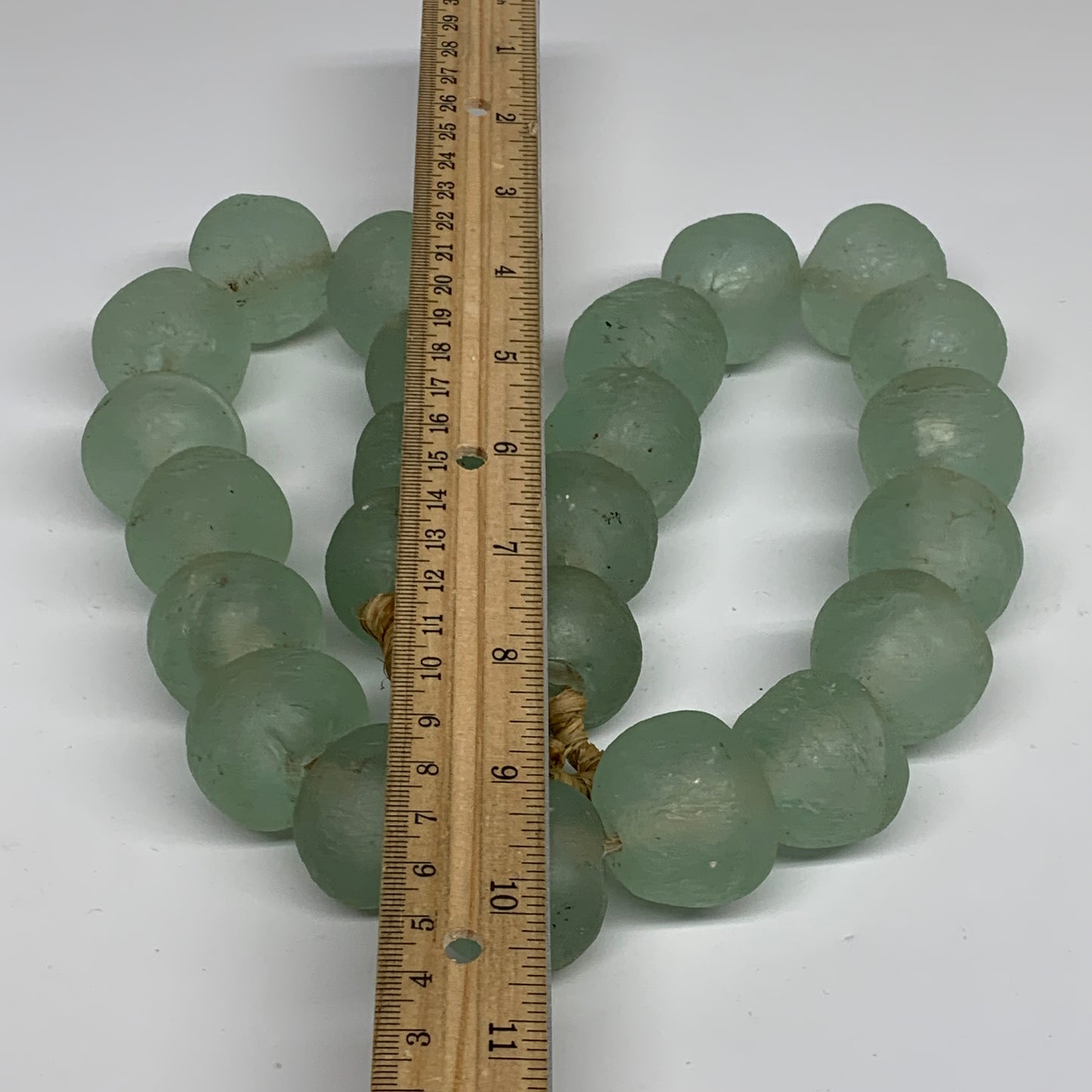 2.1 lbs, 24mm-31mm, 1 Strand, 24 beads, Blue Round Sea Glass Beads , B35630