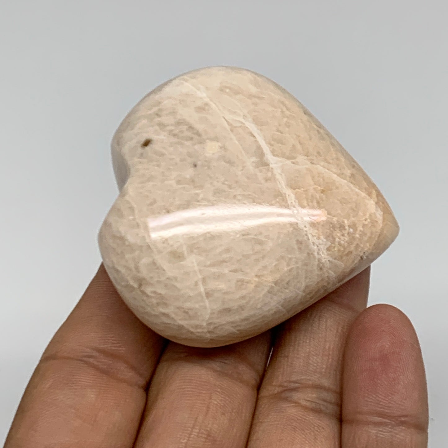 85g, 2.1"x2"x1", Peach Moonstone Heart Crystal Polished Gemstone, B34897