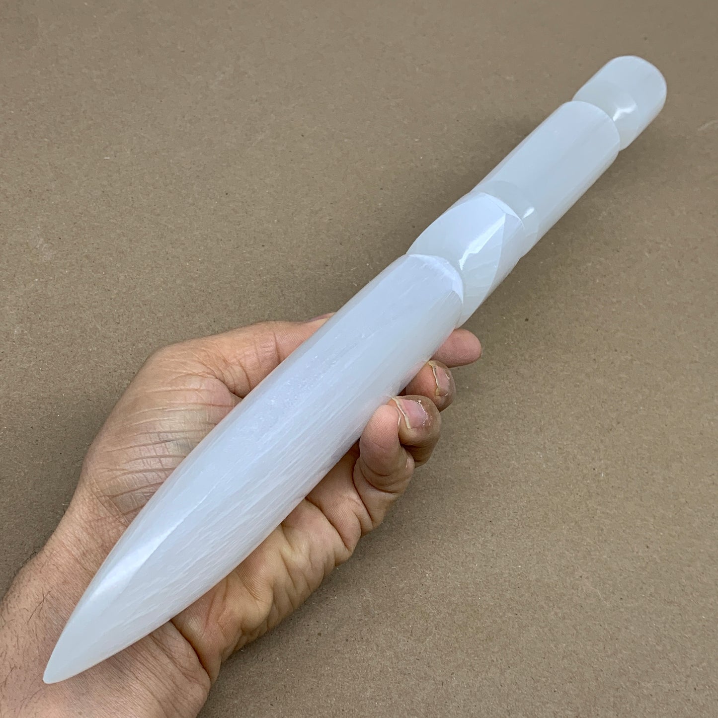 1.6 lbs, 13.75"x2.6"x1.2", Natural Selenite Crystal Dagger (Satin Spar), B36201