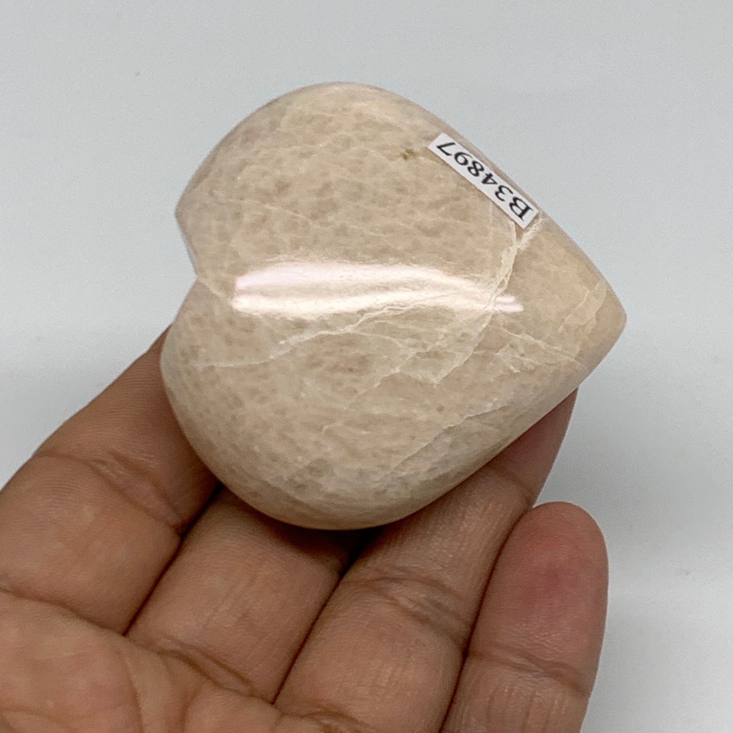 85g, 2.1"x2"x1", Peach Moonstone Heart Crystal Polished Gemstone, B34897