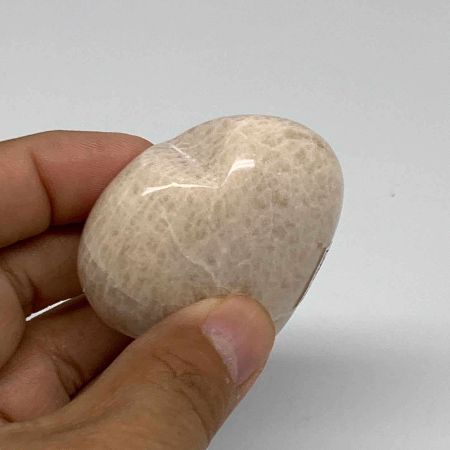 85g, 2.1"x2"x1", Peach Moonstone Heart Crystal Polished Gemstone, B34897