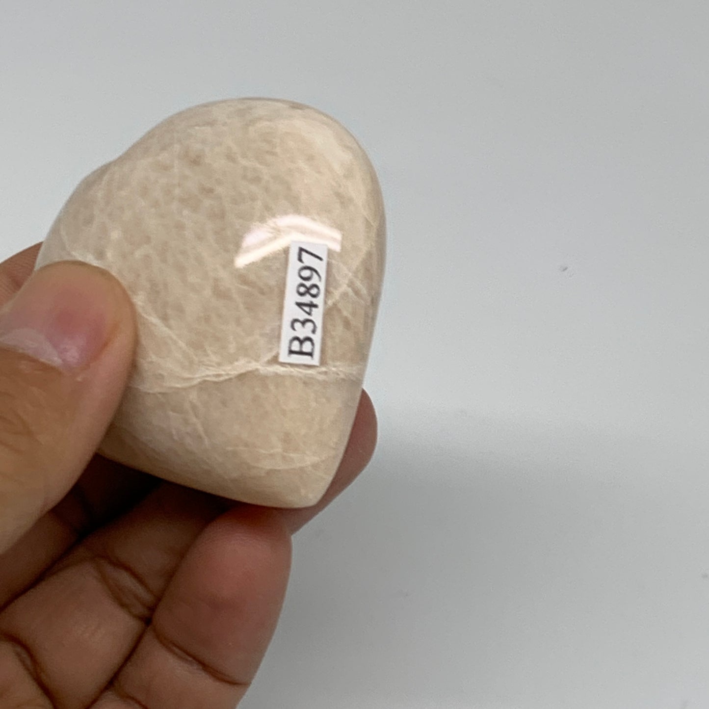 85g, 2.1"x2"x1", Peach Moonstone Heart Crystal Polished Gemstone, B34897