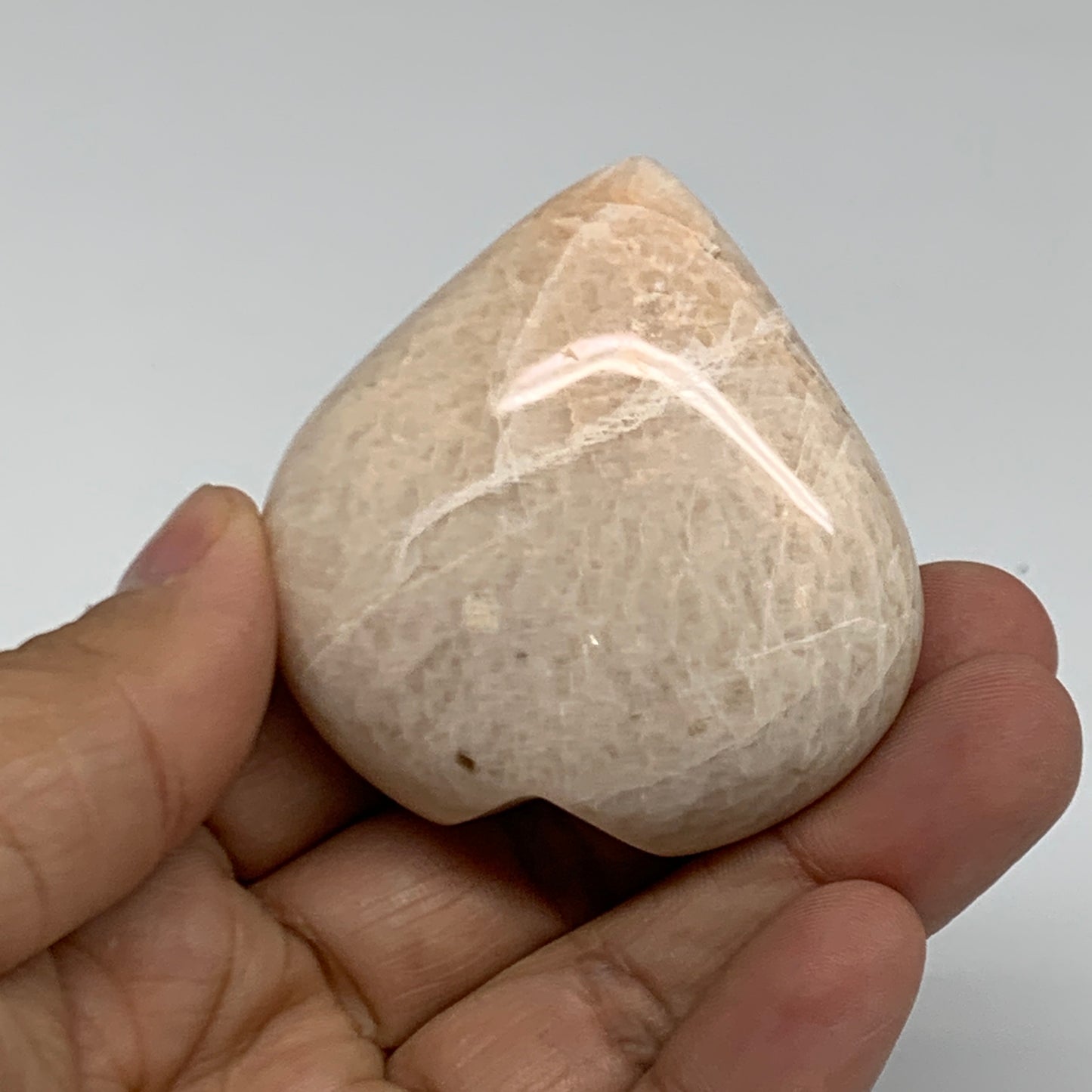 85g, 2.1"x2"x1", Peach Moonstone Heart Crystal Polished Gemstone, B34897