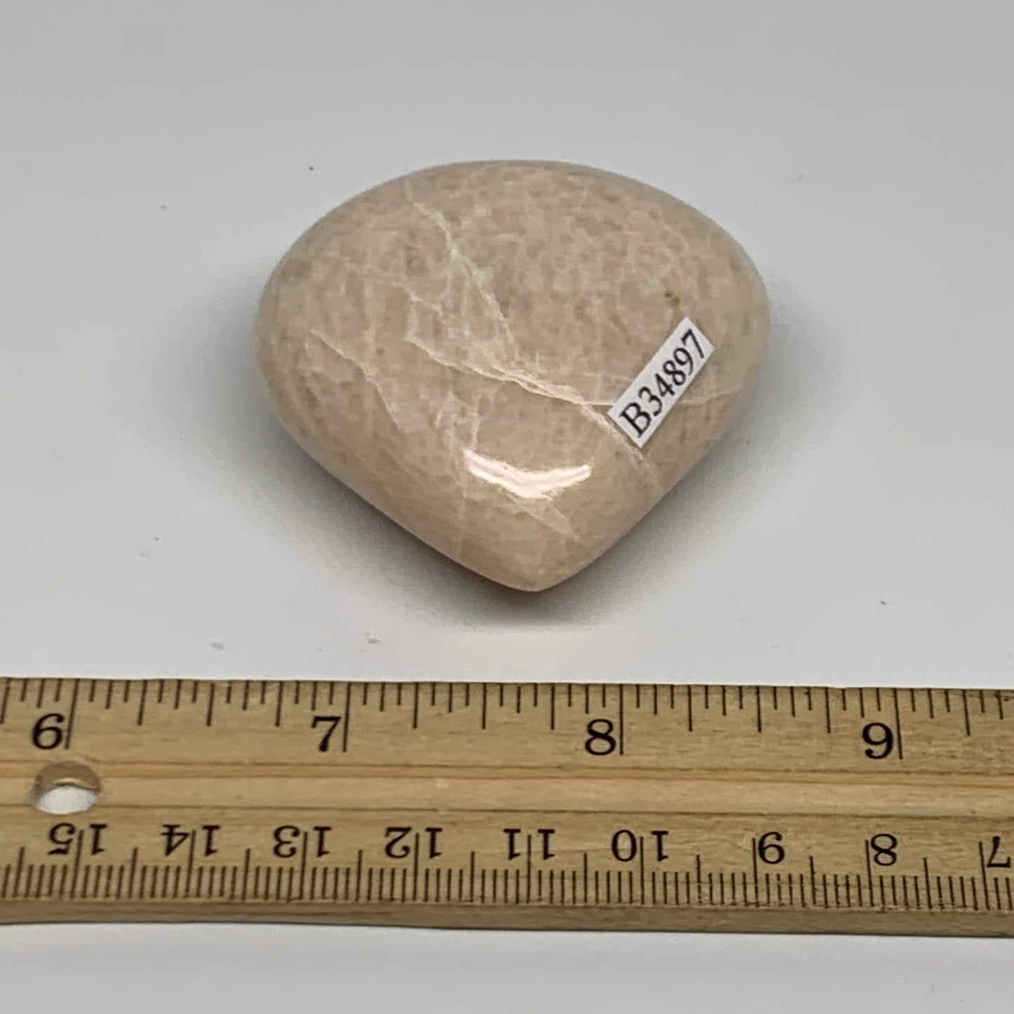 85g, 2.1"x2"x1", Peach Moonstone Heart Crystal Polished Gemstone, B34897