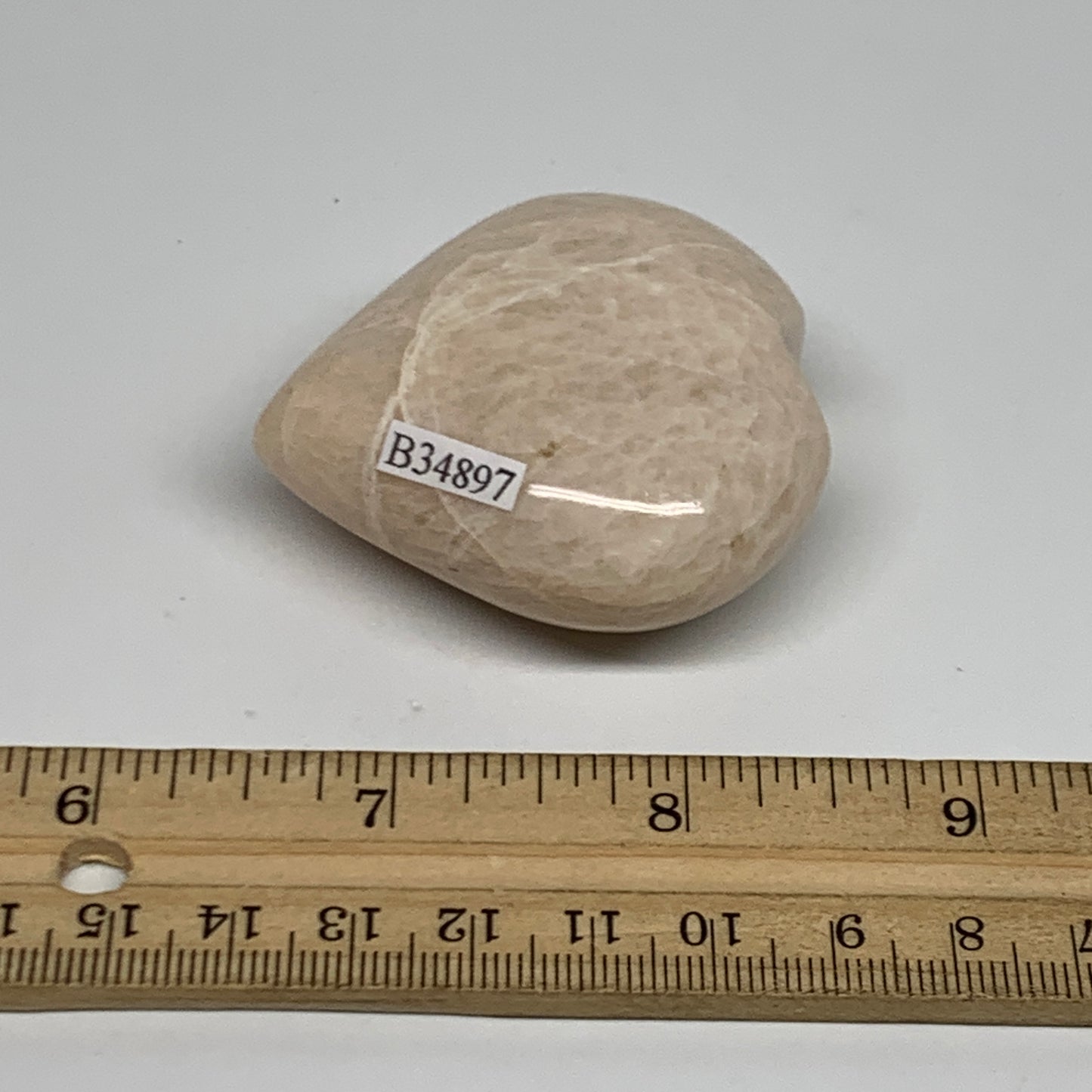 85g, 2.1"x2"x1", Peach Moonstone Heart Crystal Polished Gemstone, B34897