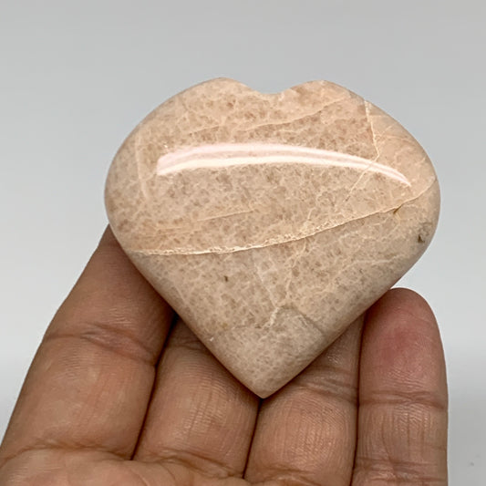 77.2g, 2.1"x2.2"x0.8", Peach Moonstone Heart Crystal Polished Gemstone, B34898