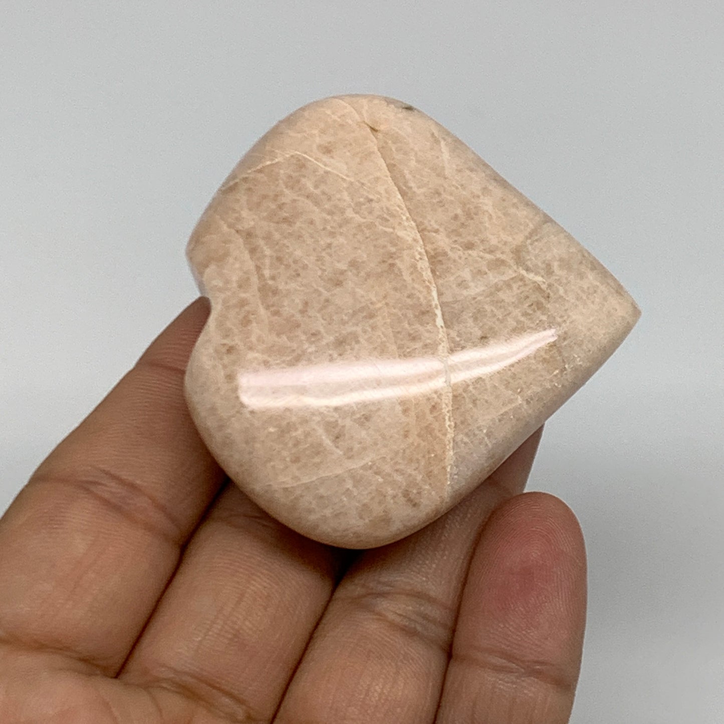 77.2g, 2.1"x2.2"x0.8", Peach Moonstone Heart Crystal Polished Gemstone, B34898