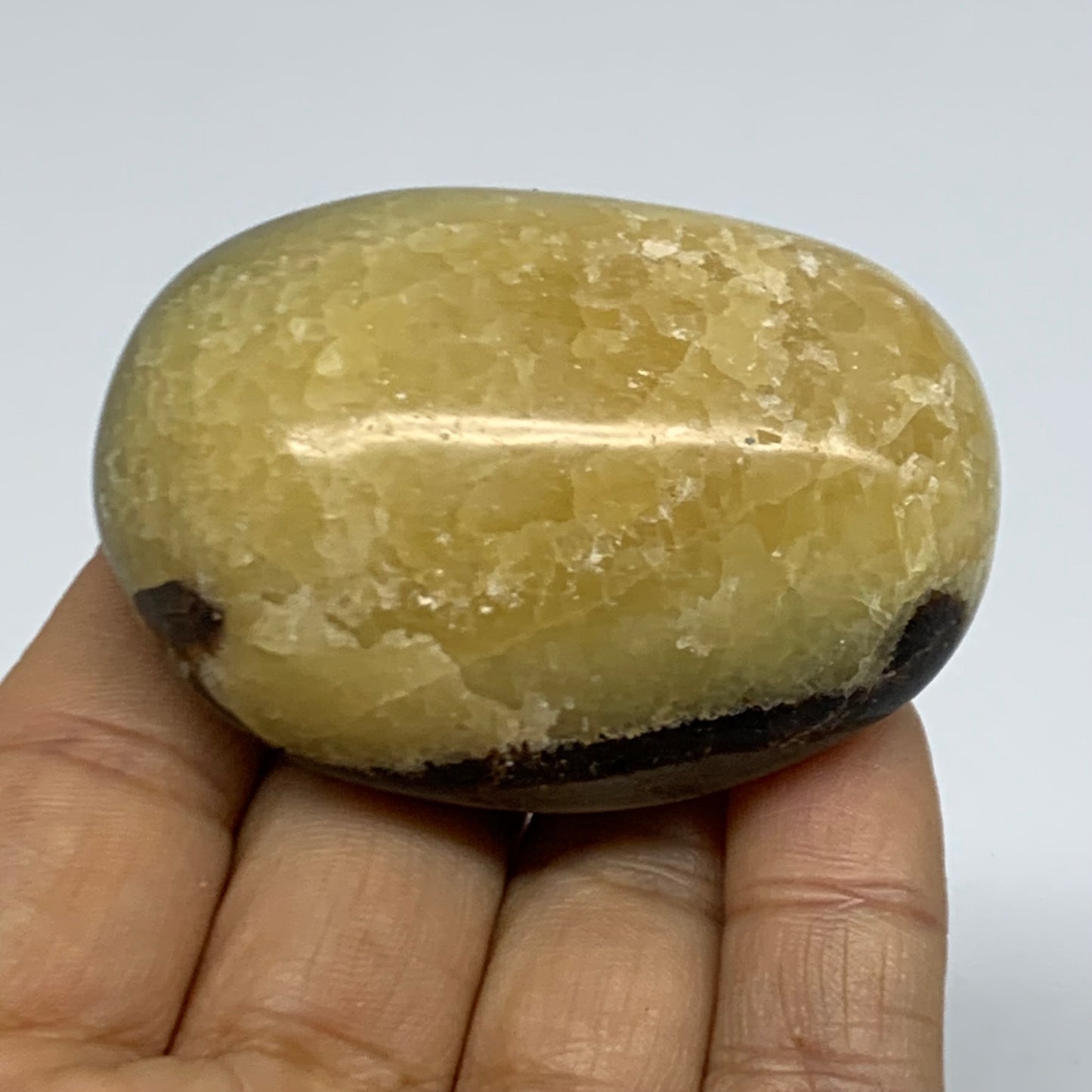 108.1g, 2.4"x1.7"x1.1", Septarian Nodule Palm-Stone Polished Crystal, B37940