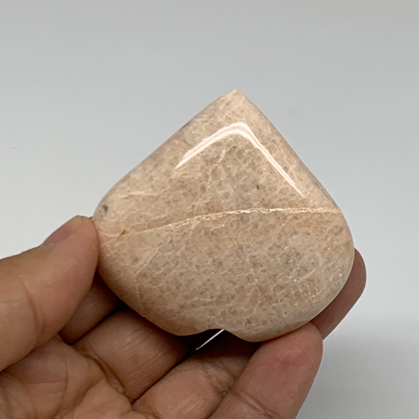 77.2g, 2.1"x2.2"x0.8", Peach Moonstone Heart Crystal Polished Gemstone, B34898