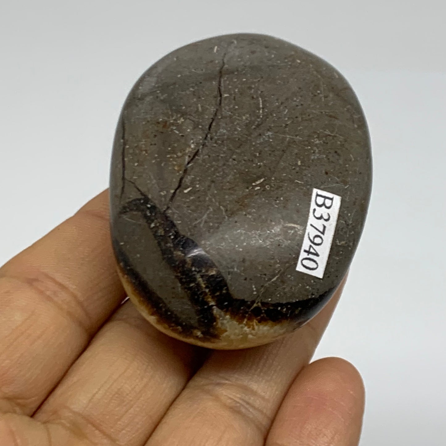 108.1g, 2.4"x1.7"x1.1", Septarian Nodule Palm-Stone Polished Crystal, B37940