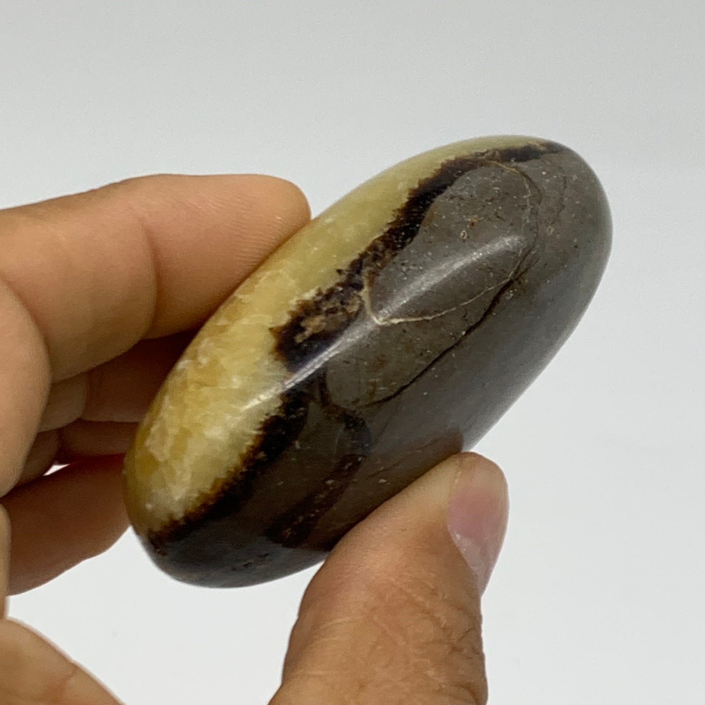 108.1g, 2.4"x1.7"x1.1", Septarian Nodule Palm-Stone Polished Crystal, B37940