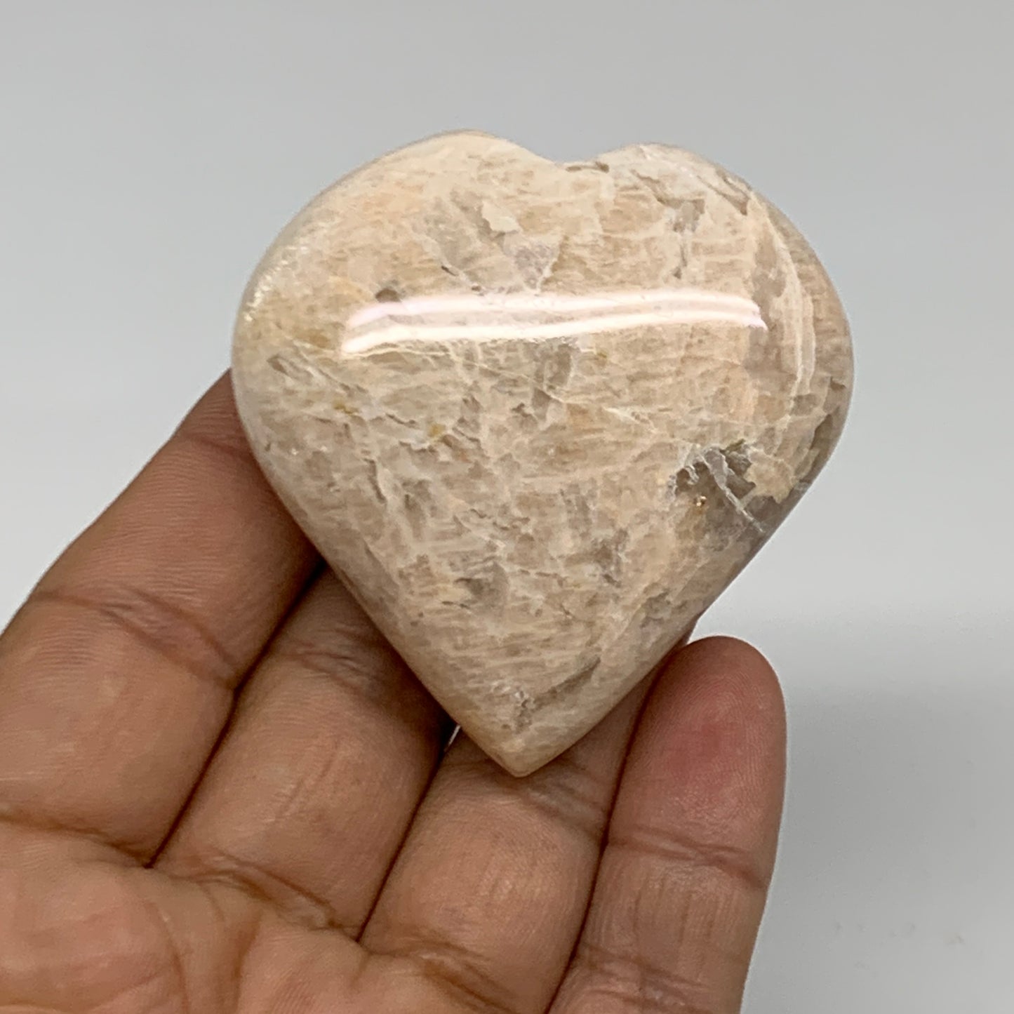 83.4g, 2.2"x2.1"x0.9", Peach Moonstone Heart Crystal Polished Gemstone, B34899