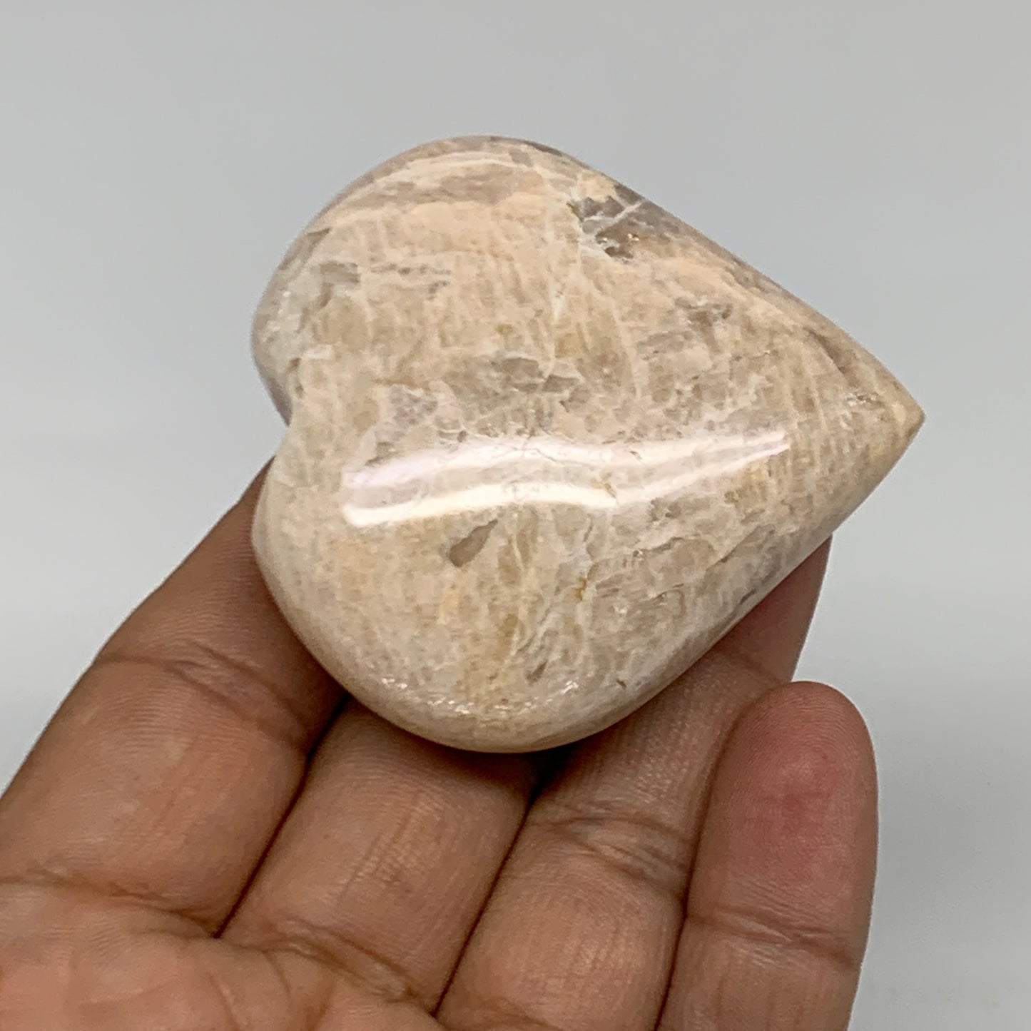 83.4g, 2.2"x2.1"x0.9", Peach Moonstone Heart Crystal Polished Gemstone, B34899