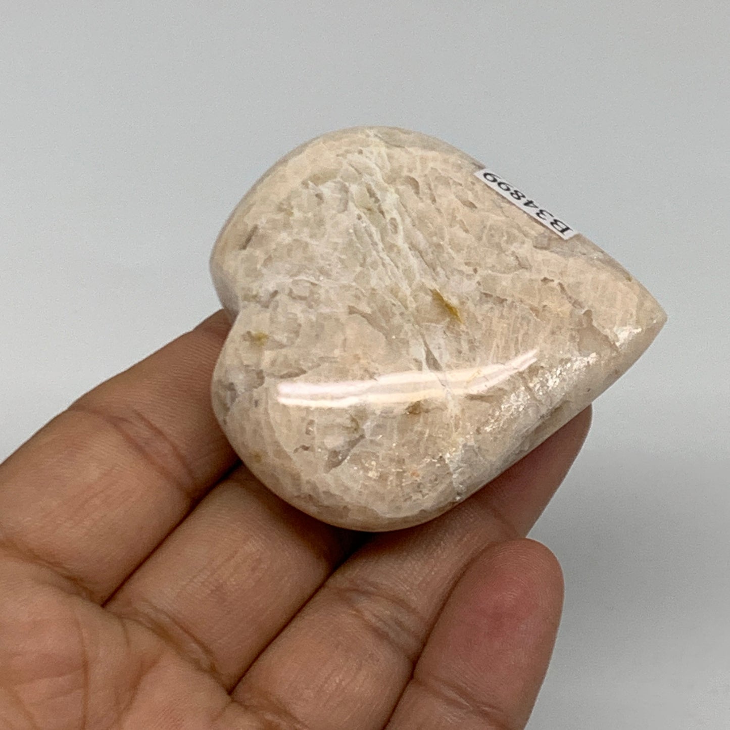 83.4g, 2.2"x2.1"x0.9", Peach Moonstone Heart Crystal Polished Gemstone, B34899