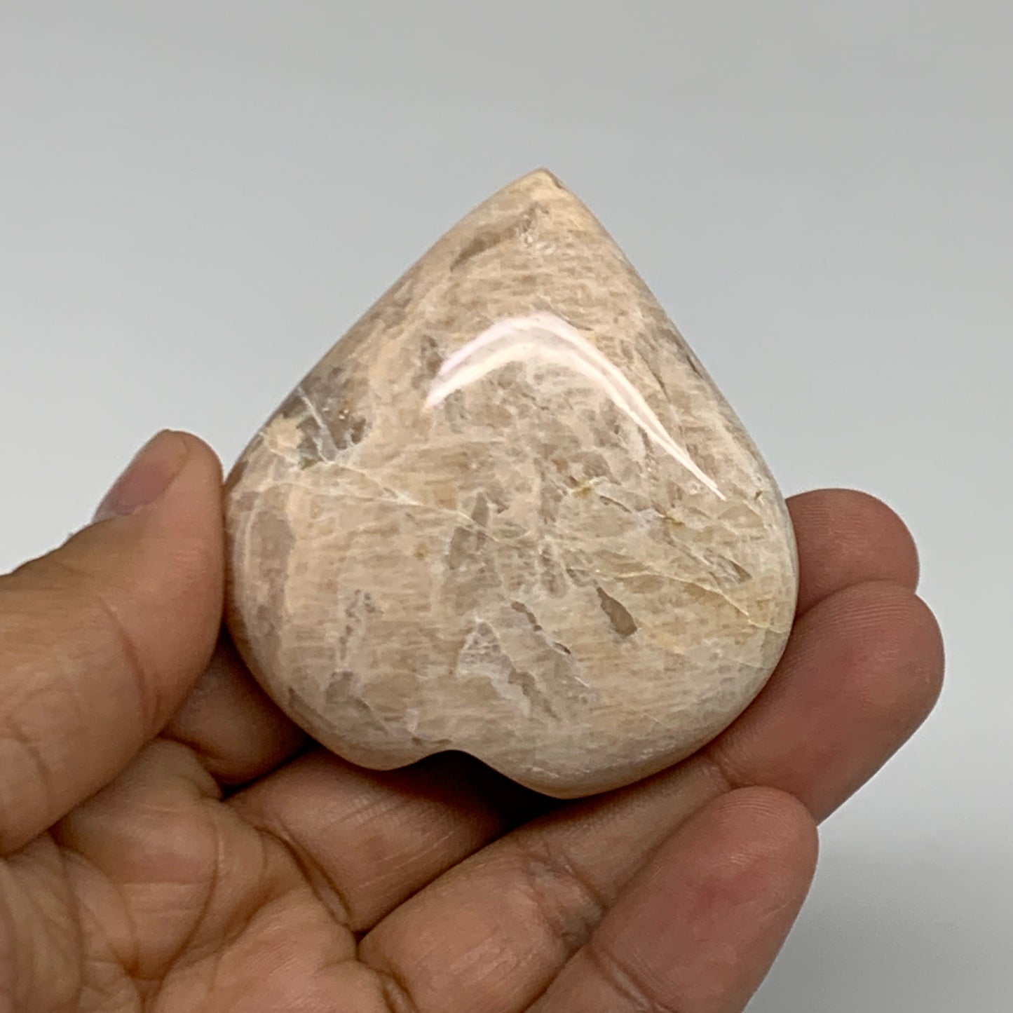 83.4g, 2.2"x2.1"x0.9", Peach Moonstone Heart Crystal Polished Gemstone, B34899
