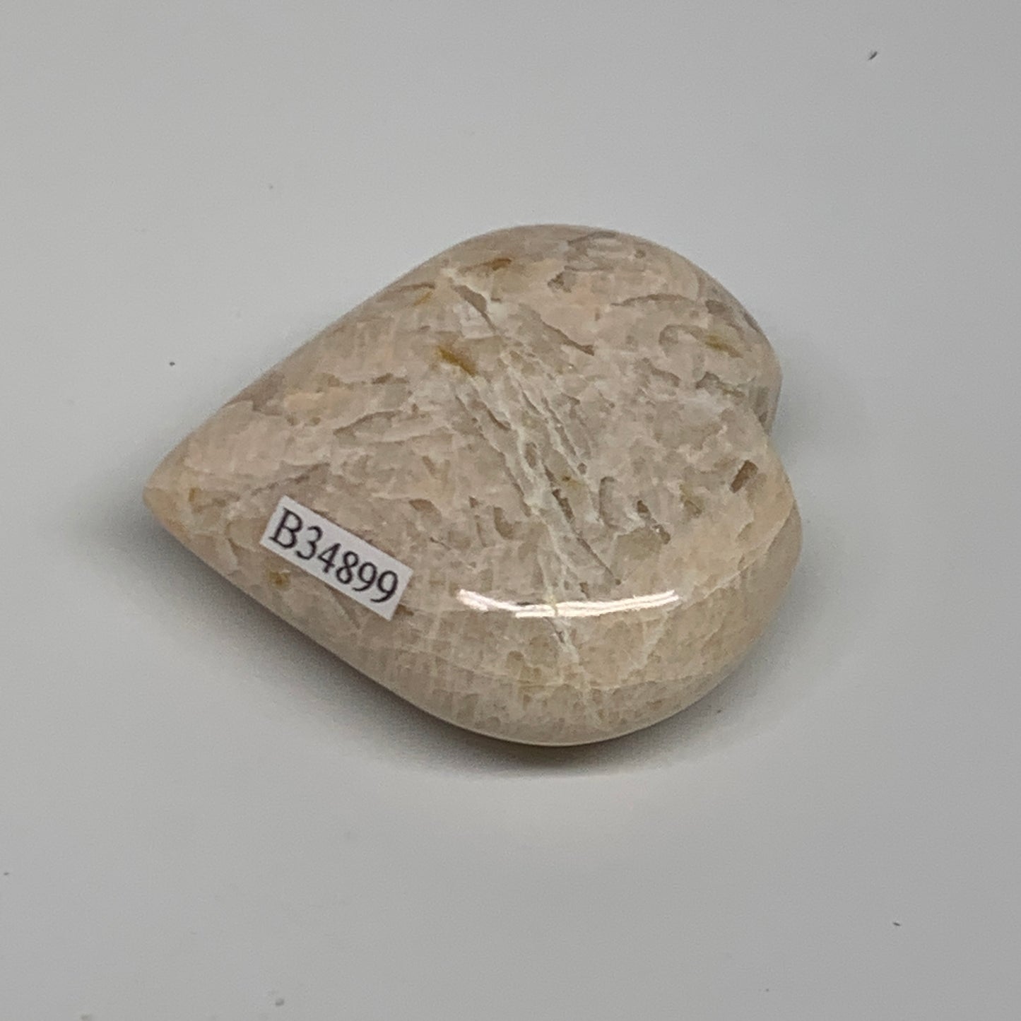 83.4g, 2.2"x2.1"x0.9", Peach Moonstone Heart Crystal Polished Gemstone, B34899