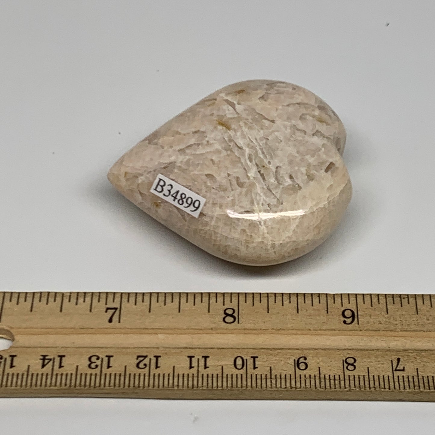 83.4g, 2.2"x2.1"x0.9", Peach Moonstone Heart Crystal Polished Gemstone, B34899