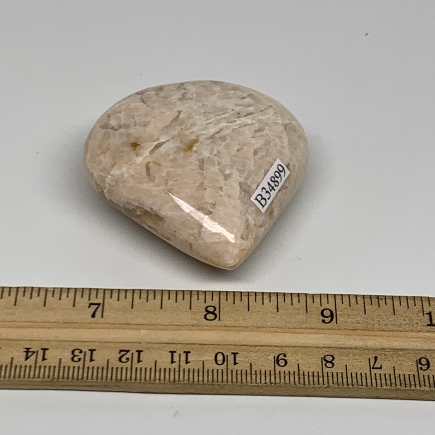 83.4g, 2.2"x2.1"x0.9", Peach Moonstone Heart Crystal Polished Gemstone, B34899