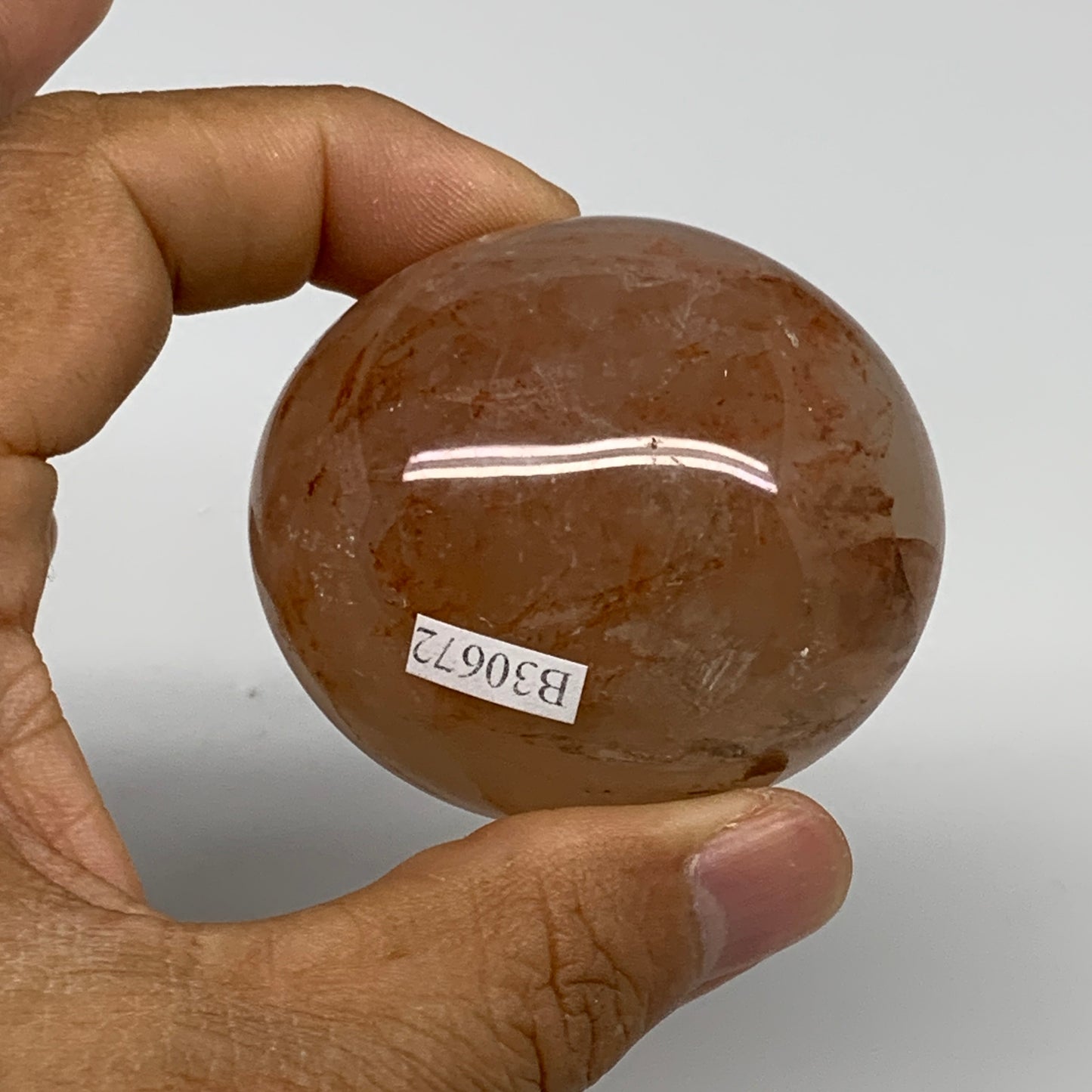 144g,2.1"x1.9"x1.5", Red Hematoid Fire Quartz Palm-Stone Crystal Polished, B3067