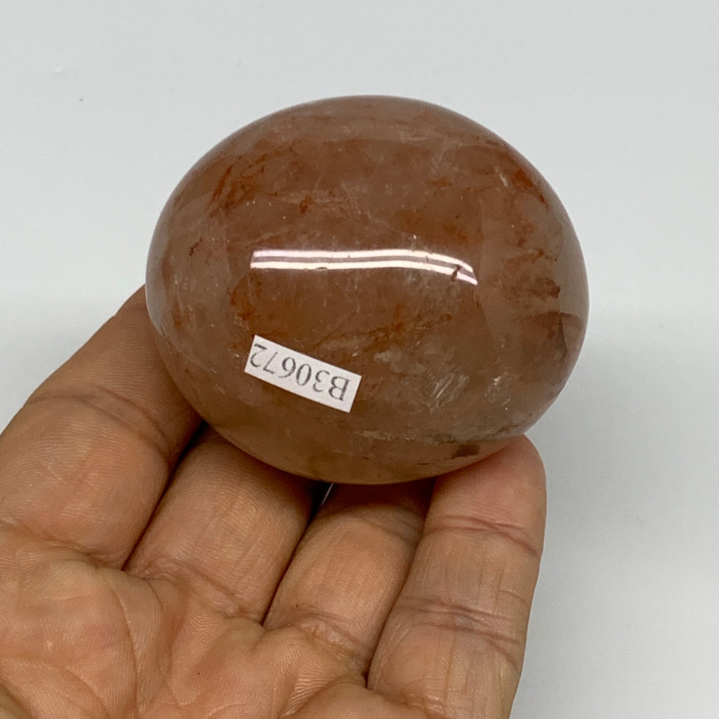 144g,2.1"x1.9"x1.5", Red Hematoid Fire Quartz Palm-Stone Crystal Polished, B3067