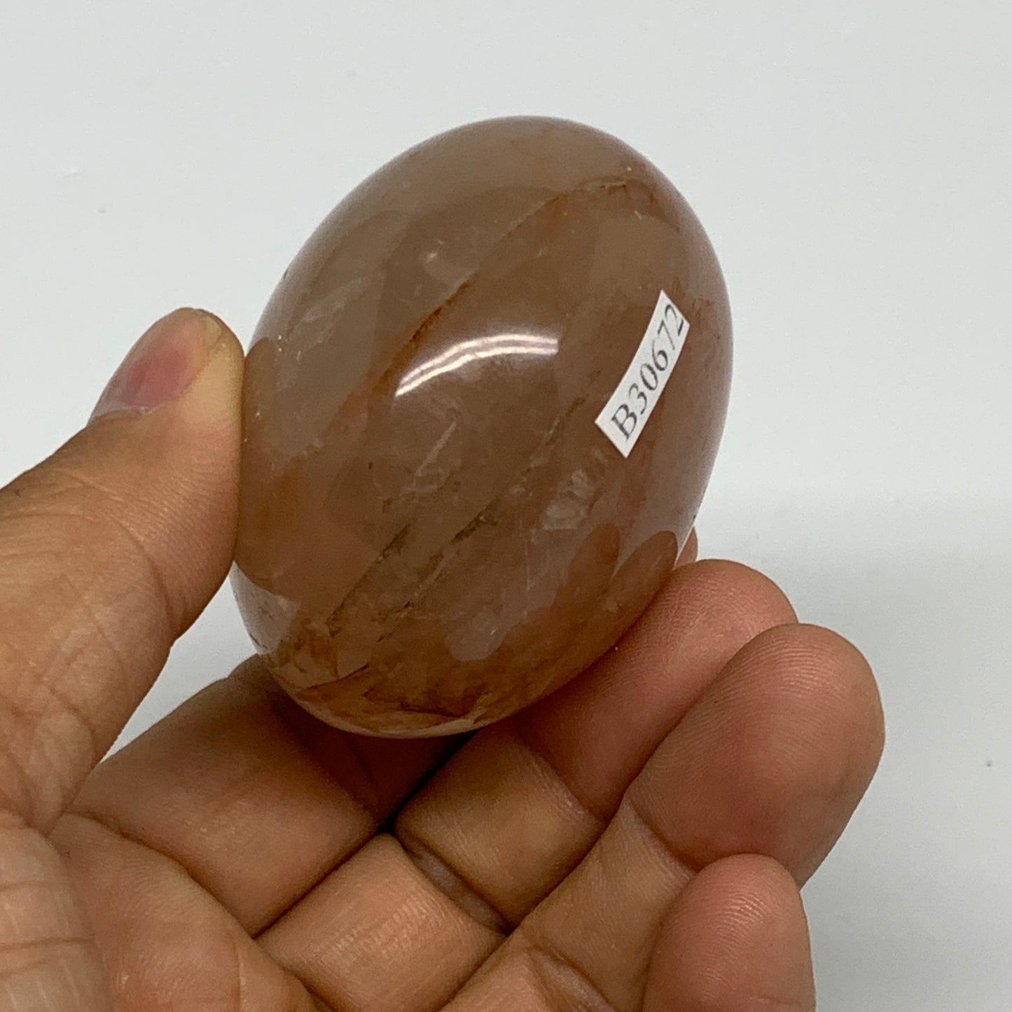 144g,2.1"x1.9"x1.5", Red Hematoid Fire Quartz Palm-Stone Crystal Polished, B3067