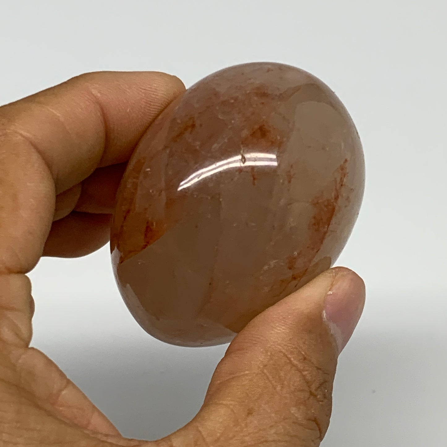 144g,2.1"x1.9"x1.5", Red Hematoid Fire Quartz Palm-Stone Crystal Polished, B3067