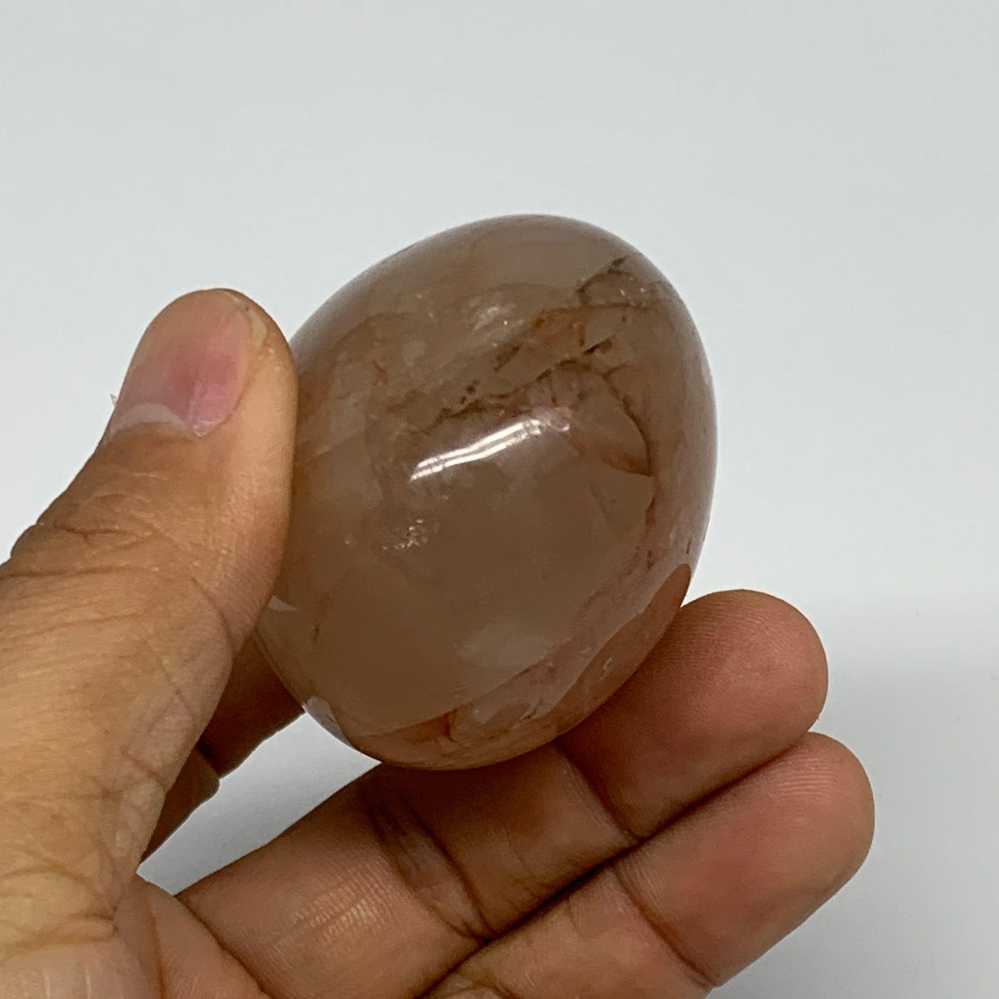 144g,2.1"x1.9"x1.5", Red Hematoid Fire Quartz Palm-Stone Crystal Polished, B3067