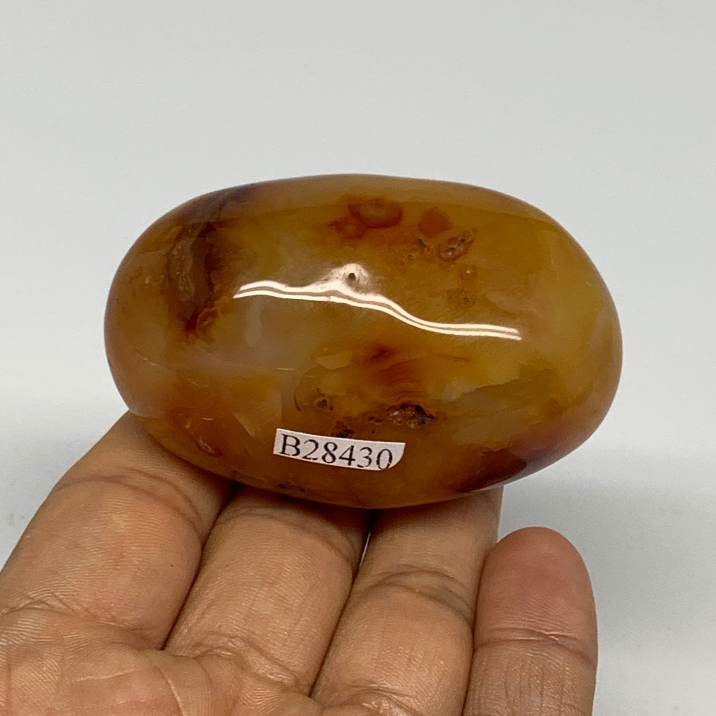 137.3g, 2.5"x1.6"x1.5", Red Carnelian Palm-Stone Gem Crystal Polished, B28430