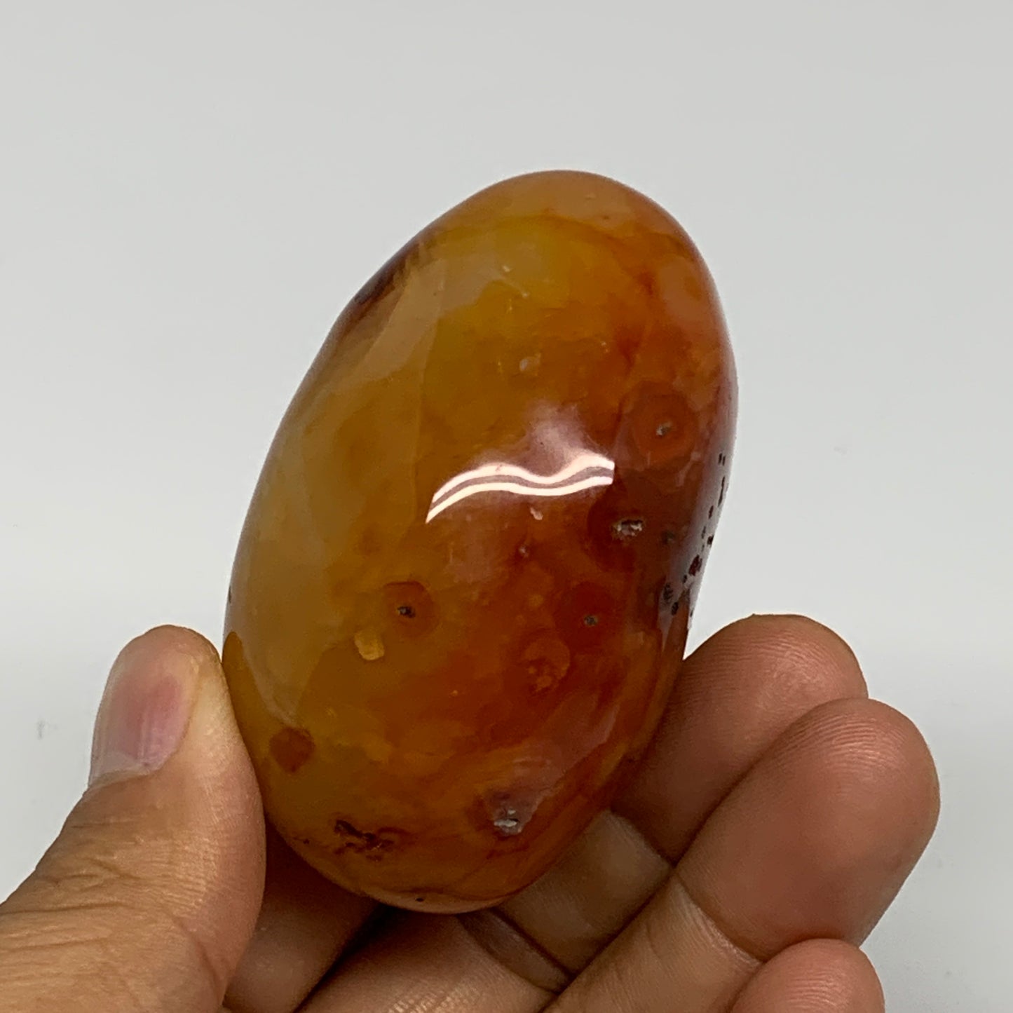137.3g, 2.5"x1.6"x1.5", Red Carnelian Palm-Stone Gem Crystal Polished, B28430