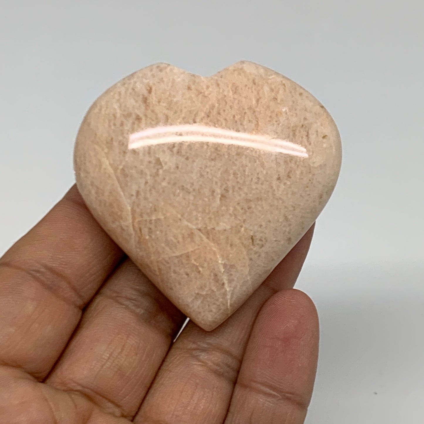 69.4g, 2.1"x2.1"x0.8", Peach Moonstone Heart Crystal Polished Gemstone, B34903