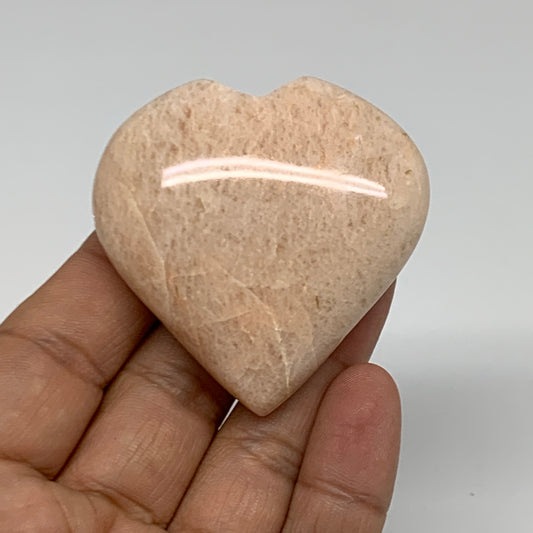 69.4g, 2.1"x2.1"x0.8", Peach Moonstone Heart Crystal Polished Gemstone, B34903