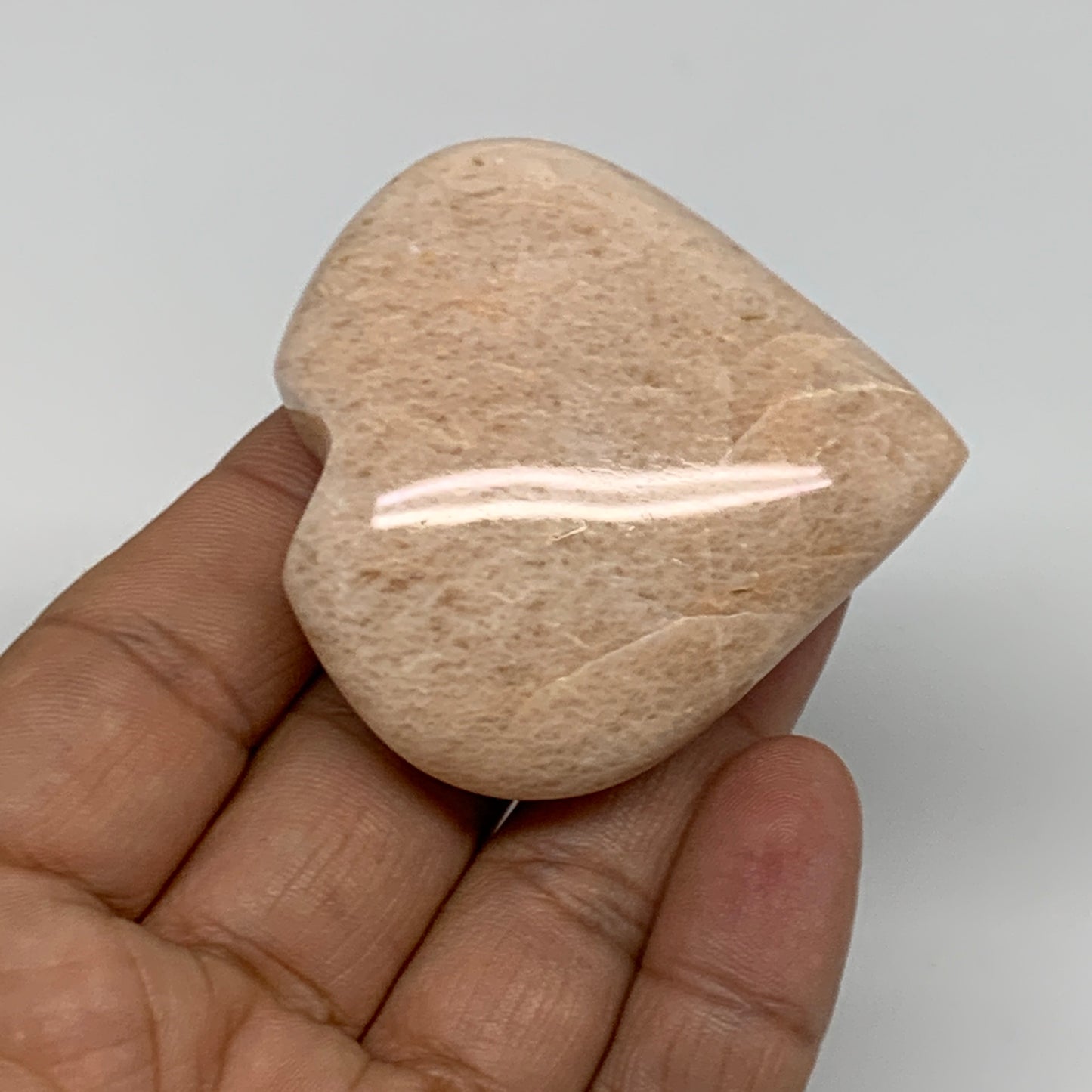 69.4g, 2.1"x2.1"x0.8", Peach Moonstone Heart Crystal Polished Gemstone, B34903