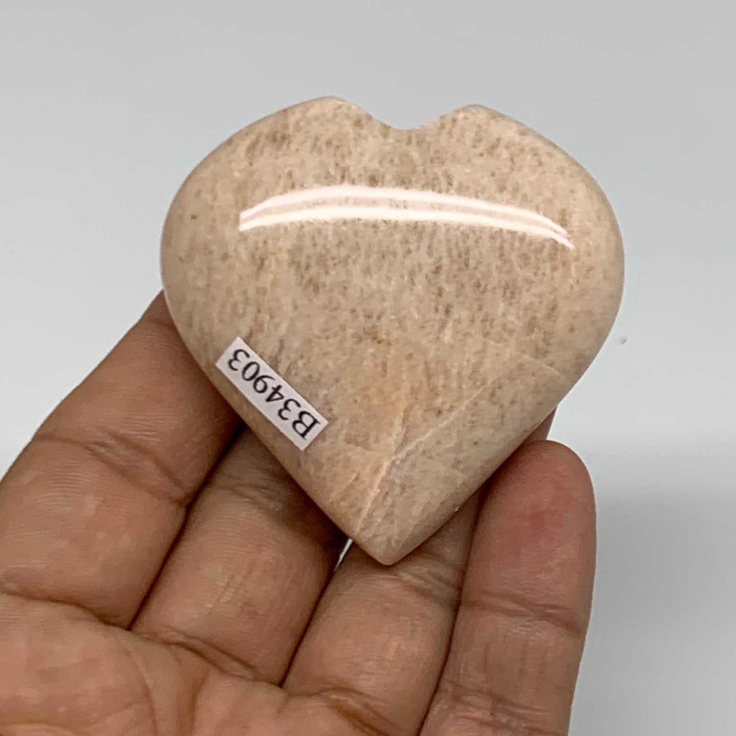 69.4g, 2.1"x2.1"x0.8", Peach Moonstone Heart Crystal Polished Gemstone, B34903