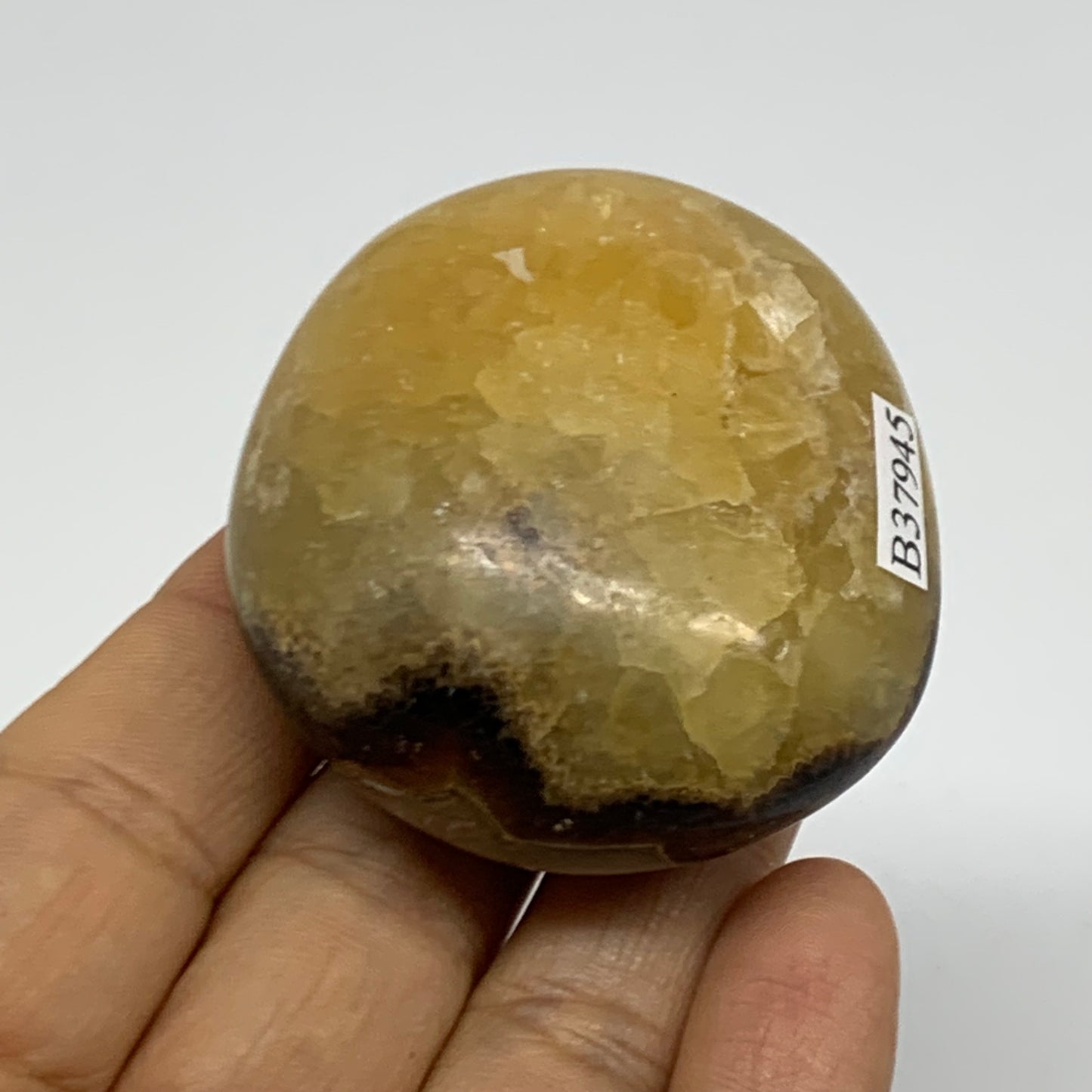 100g, 2"x2"x1.1", Septarian Nodule Palm-Stone Polished Crystal, B37945